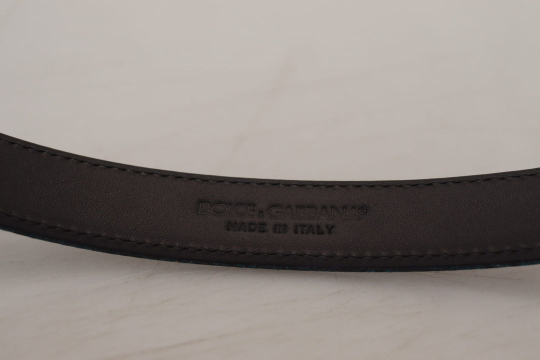 Dolce &amp; Gabbana Blue Jacquard Moire Silver Metal Belt Men