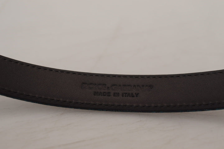 Dolce &amp; Gabbana Blue Jacquard Moire Silver Metal Belt Men