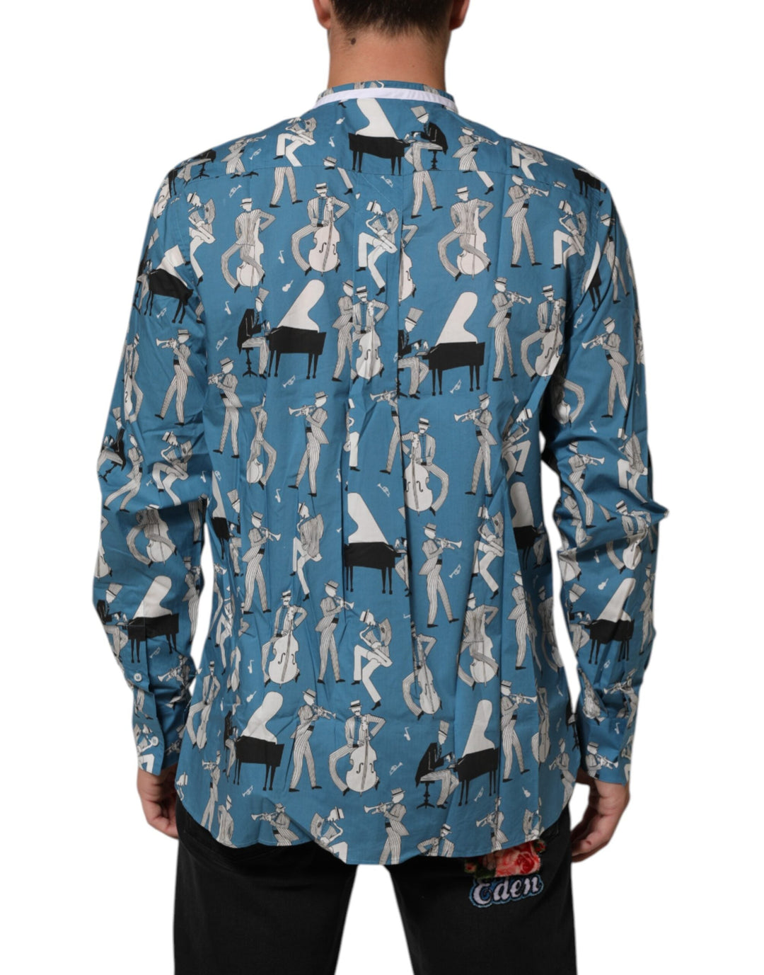 Men’s Dolce &amp; Gabbana Blue Jazz Printed Cotton Button Front Shirt