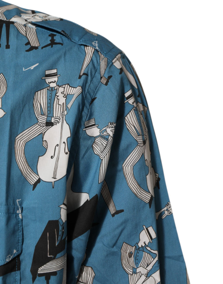Men’s Dolce &amp; Gabbana Blue Jazz Printed Cotton Button Front Shirt