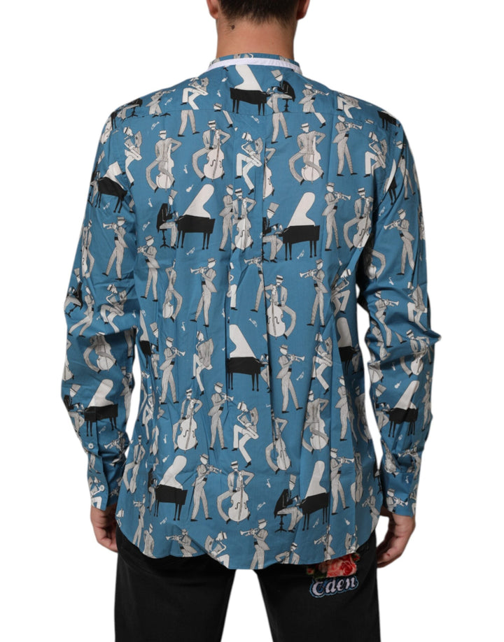 Men’s Dolce &amp; Gabbana Blue Jazz Printed Cotton Button Front Shirt