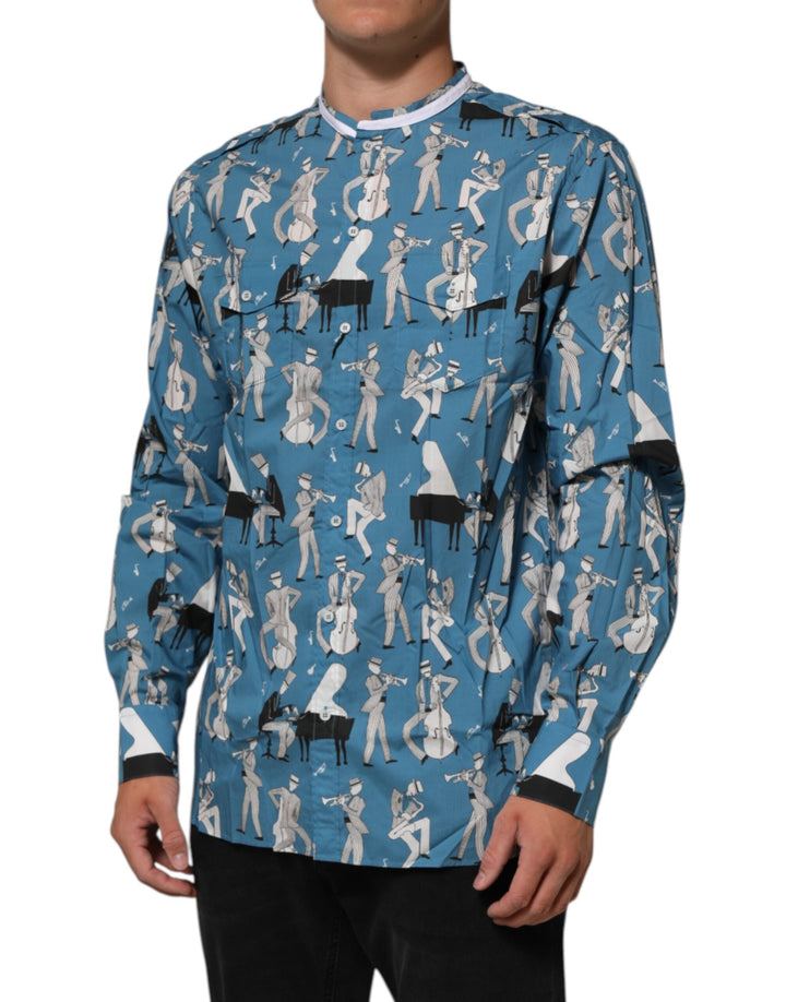 Men’s Dolce &amp; Gabbana Blue Jazz Printed Cotton Button Front Shirt
