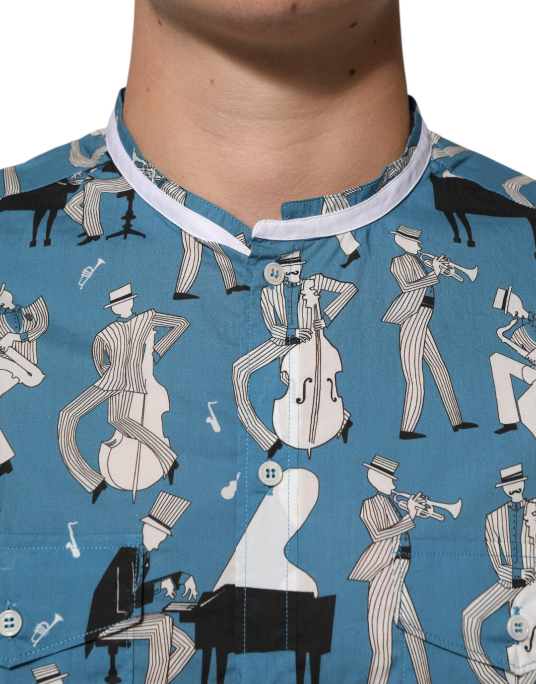 Men’s Dolce &amp; Gabbana Blue Jazz Printed Cotton Button Front Shirt