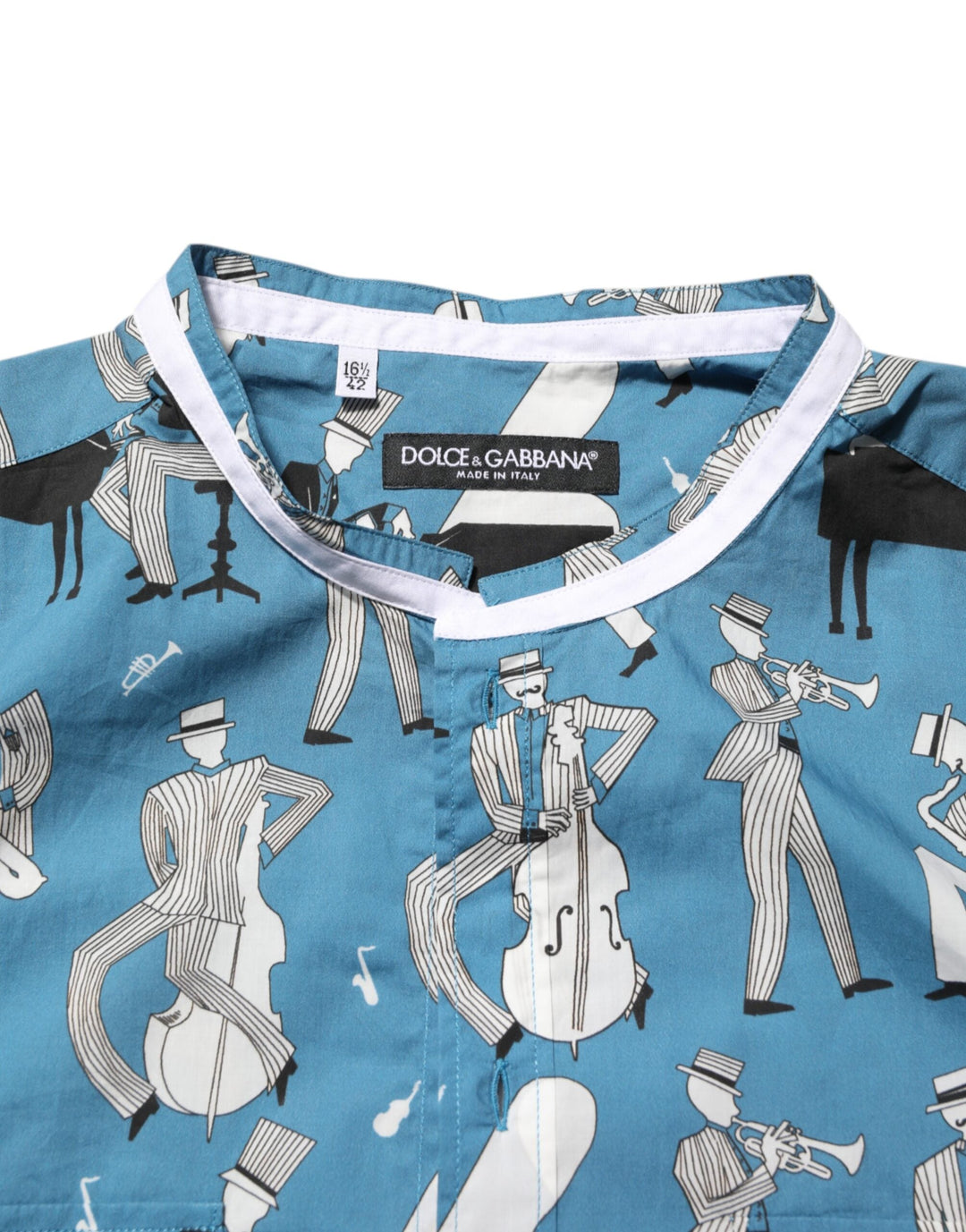 Men’s Dolce &amp; Gabbana Blue Jazz Printed Cotton Button Front Shirt