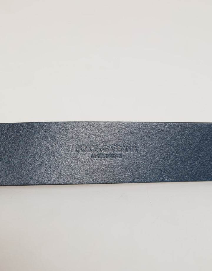 Dolce &amp; Gabbana Blue Leather Classic Metal Logo Buckle Belt