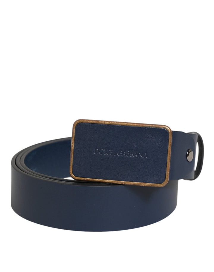 Dolce &amp; Gabbana Blue Leather Classic Metal Logo Buckle Belt