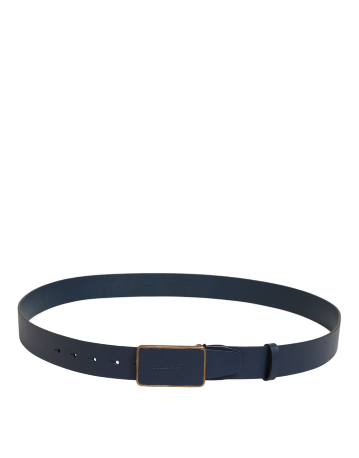 Dolce &amp; Gabbana Blue Leather Classic Metal Logo Buckle Belt