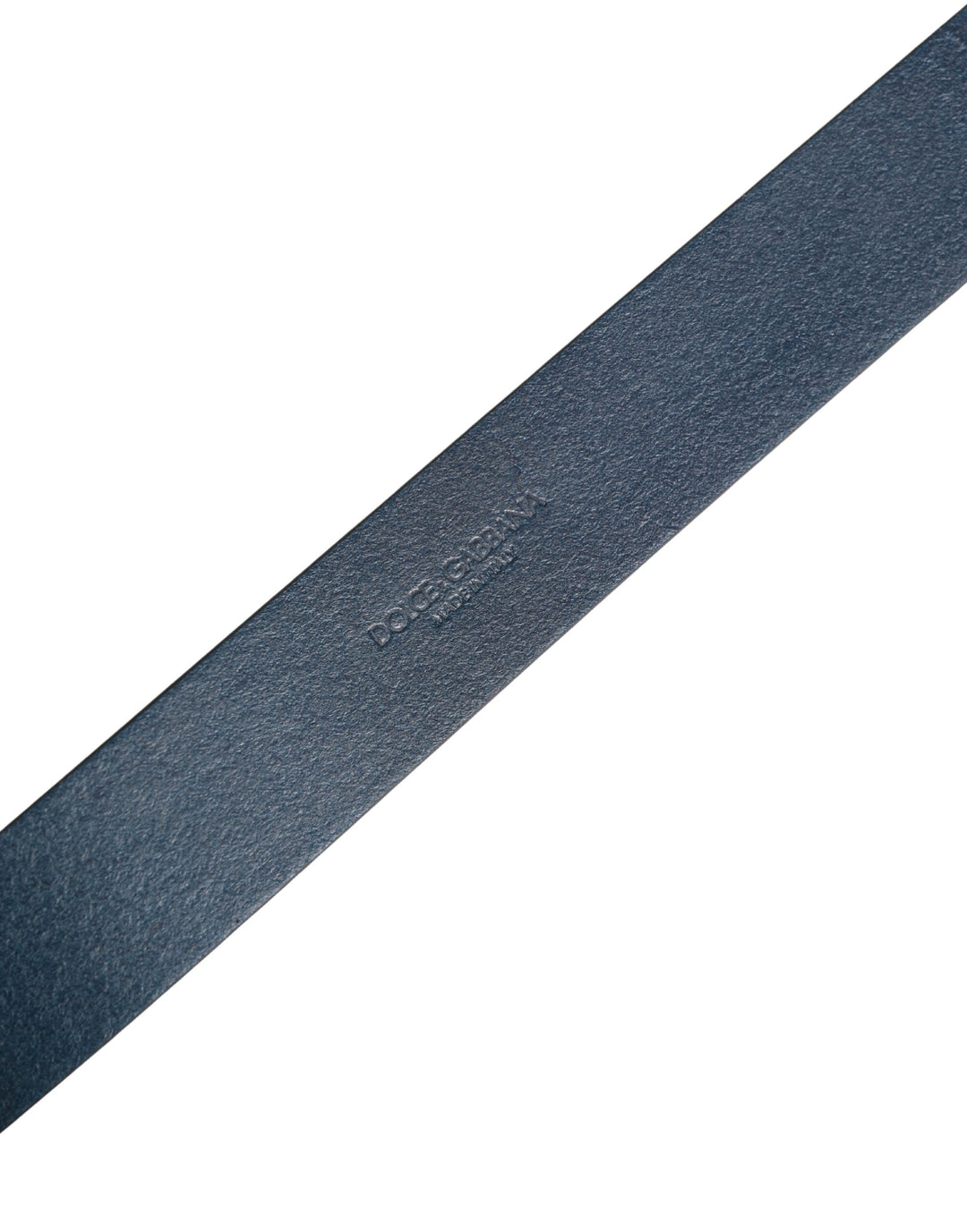 Dolce &amp; Gabbana Blue Leather Logo Metal Buckle Men Belt