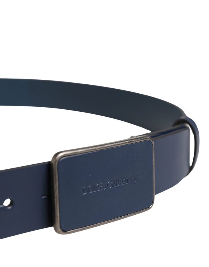 Dolce &amp; Gabbana Blue Leather Logo Metal Buckle Men Belt