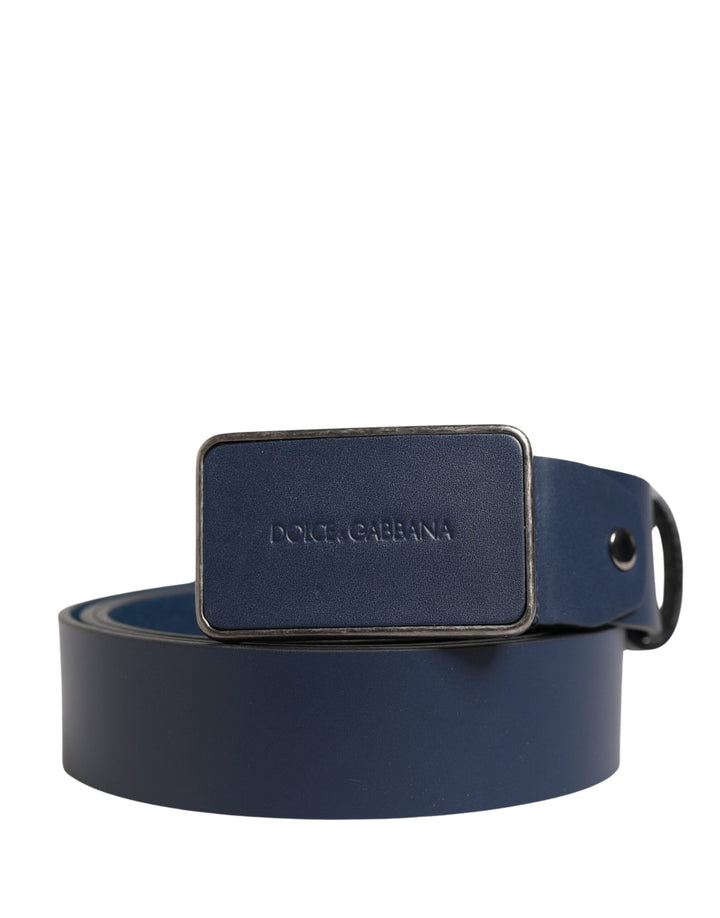 Dolce &amp; Gabbana Blue Leather Logo Metal Buckle Men Belt