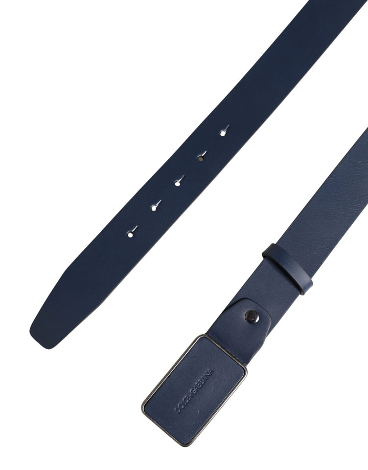 Dolce &amp; Gabbana Blue Leather Logo Metal Buckle Men Belt