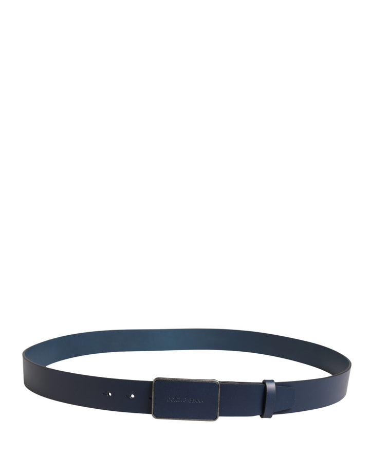 Dolce &amp; Gabbana Blue Leather Logo Metal Buckle Men Belt