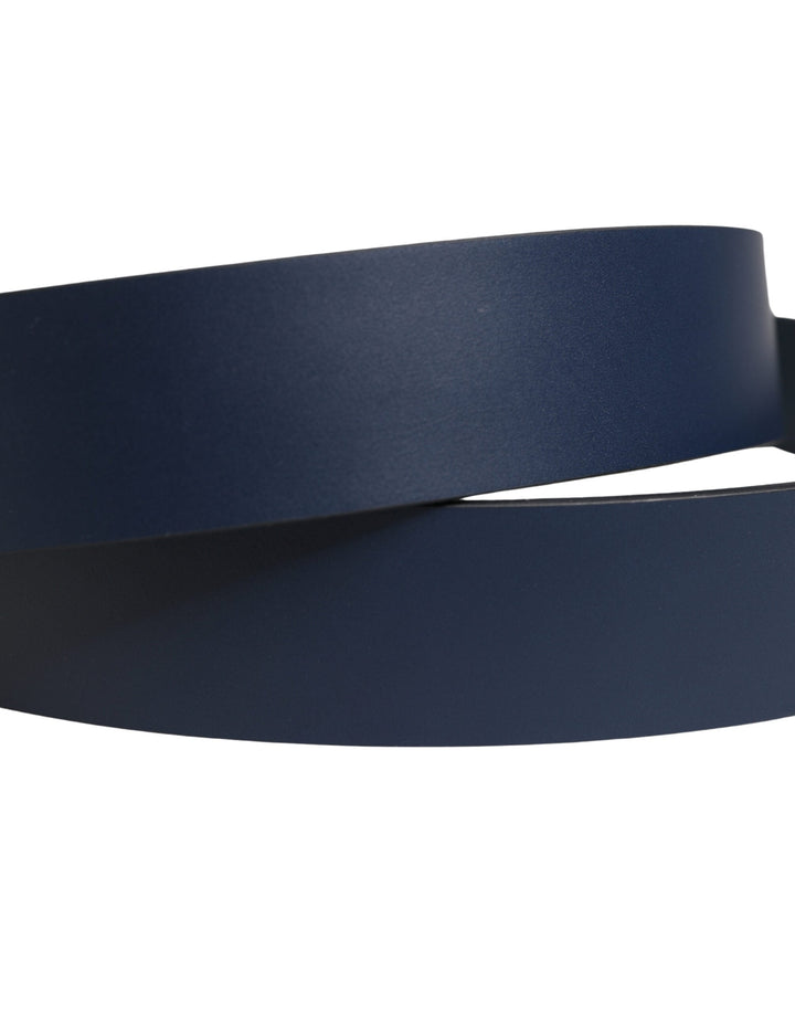 Dolce &amp; Gabbana Blue Leather Logo Metal Buckle Men Belt
