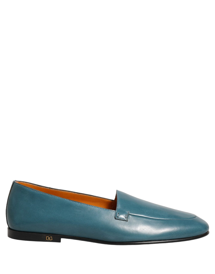 Men’s Dolce &amp; Gabbana Blue Leather Logo Slip on Men Loafers Shoes