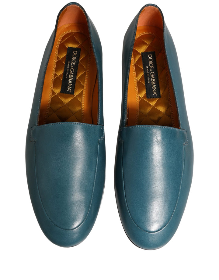Men’s Dolce &amp; Gabbana Blue Leather Logo Slip on Men Loafers Shoes