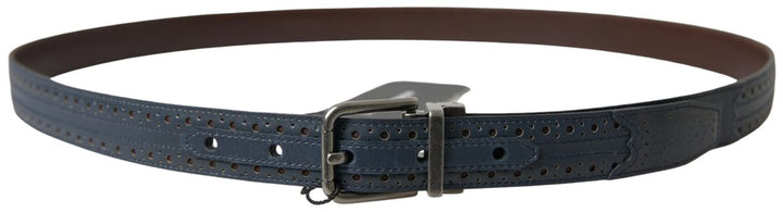 Dolce &amp; Gabbana Blue Leather Perforated Metal Buckle Belt