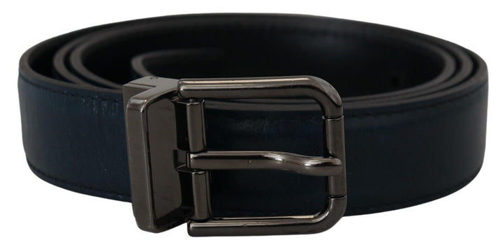Dolce &amp; Gabbana Blue Leather Silver Metal Buckle Vintage Belt