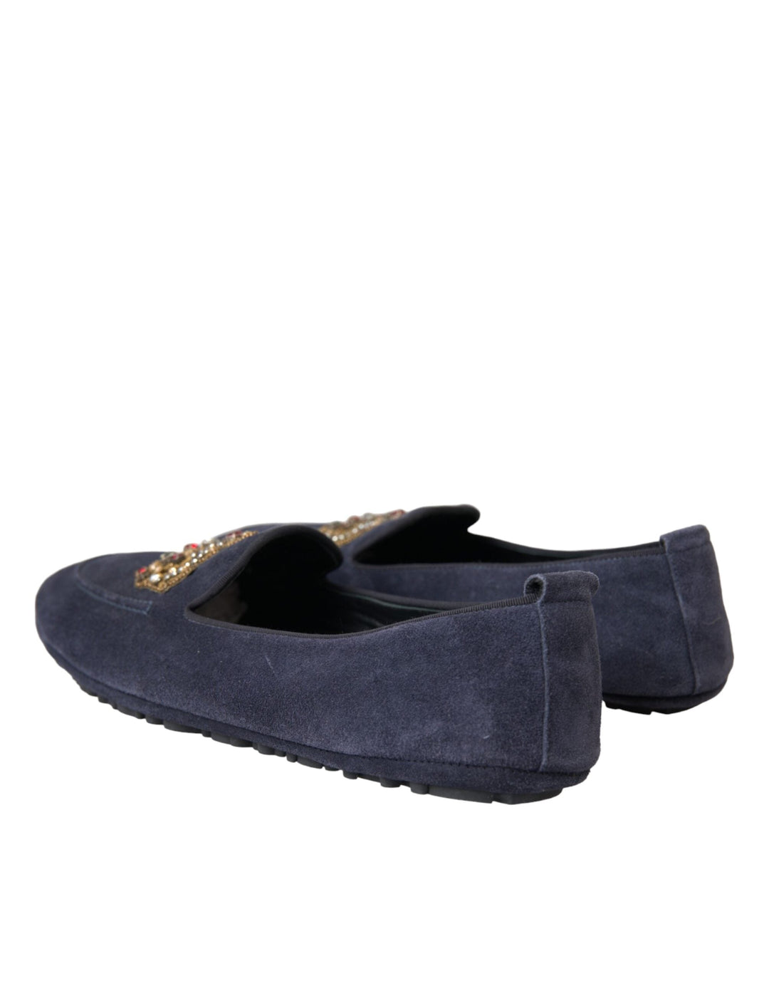 Men’s Dolce &amp; Gabbana Blue Leather Suede Crystal Crown Loafers Shoes