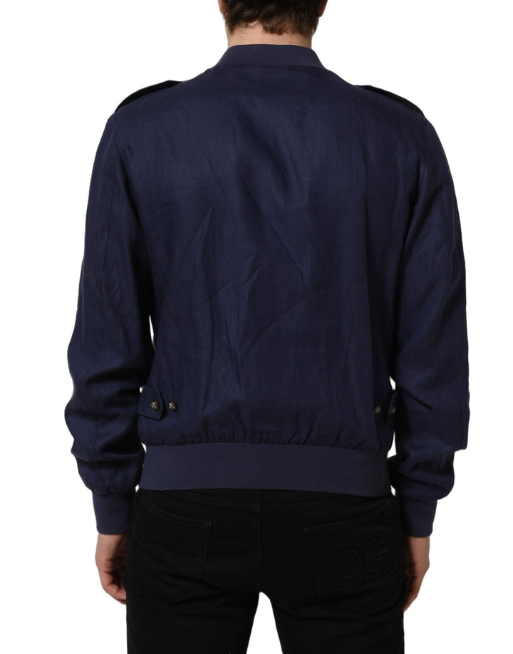 Men’s Dolce &amp; Gabbana Blue Linen Full Zip Men Bomber Jacket