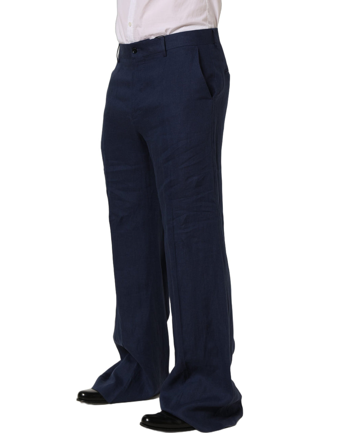 Men’s Dolce &amp; Gabbana Blue Linen Straight Men Dress Trouser Pants