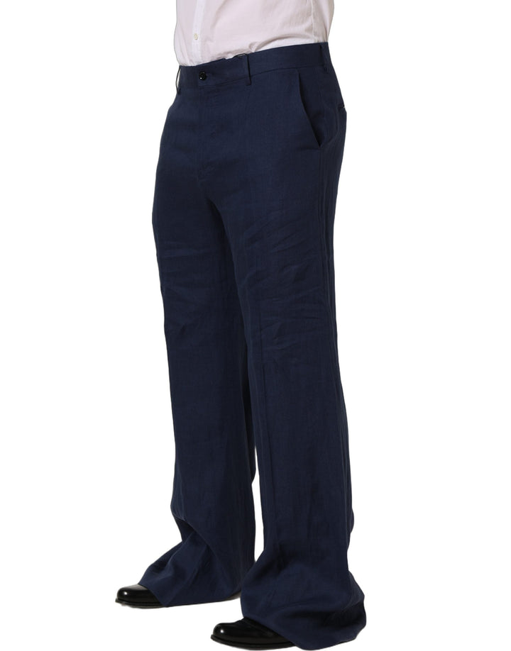Men’s Dolce &amp; Gabbana Blue Linen Straight Men Dress Trouser Pants
