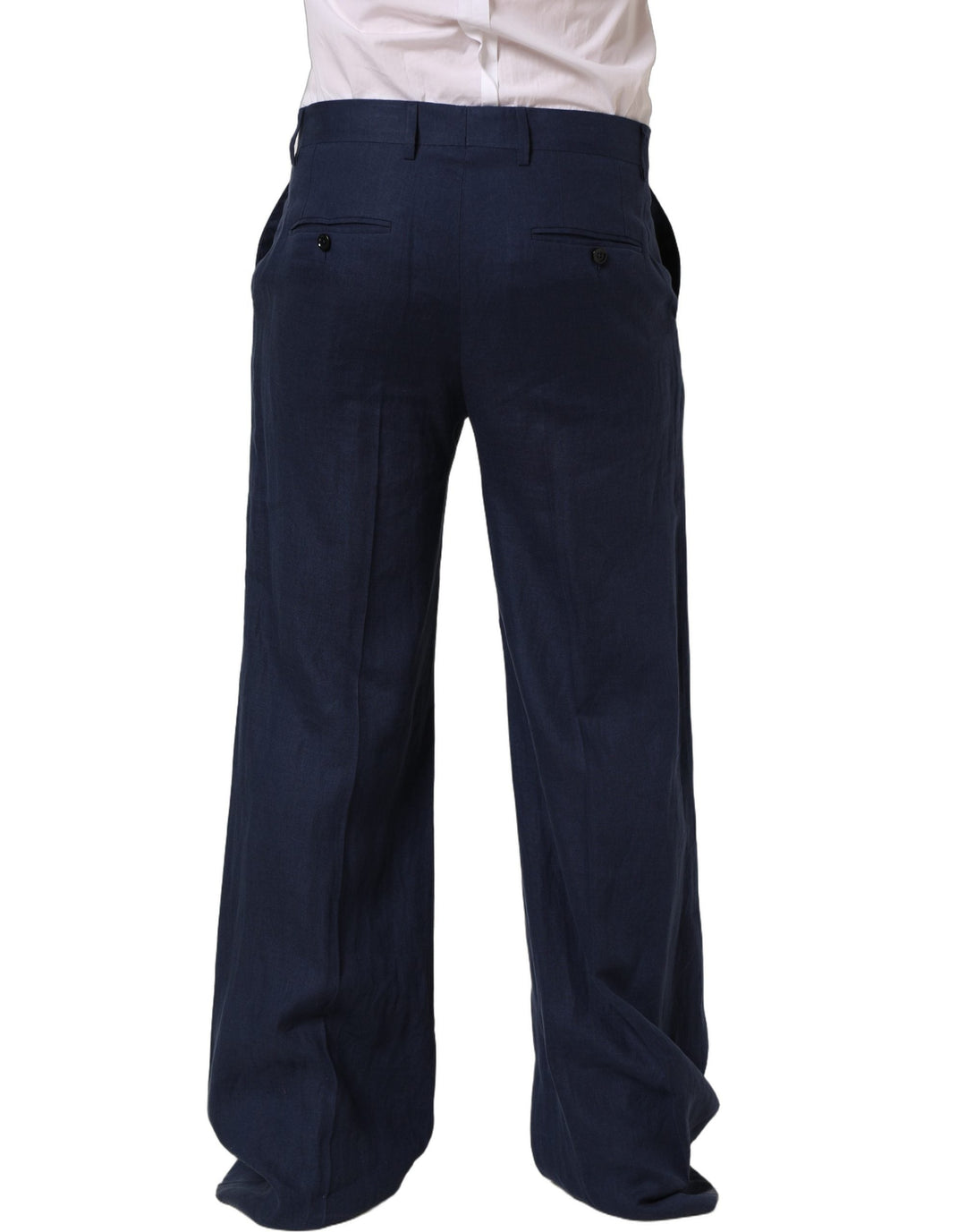 Men’s Dolce &amp; Gabbana Blue Linen Straight Men Dress Trouser Pants