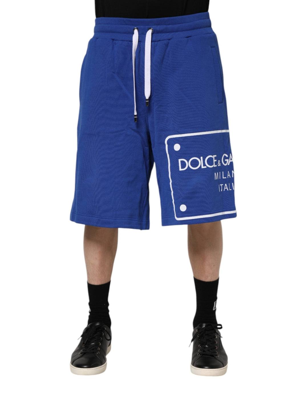 Men’s Dolce &amp; Gabbana Blue Logo Cotton Bermuda Sweatshorts Shorts