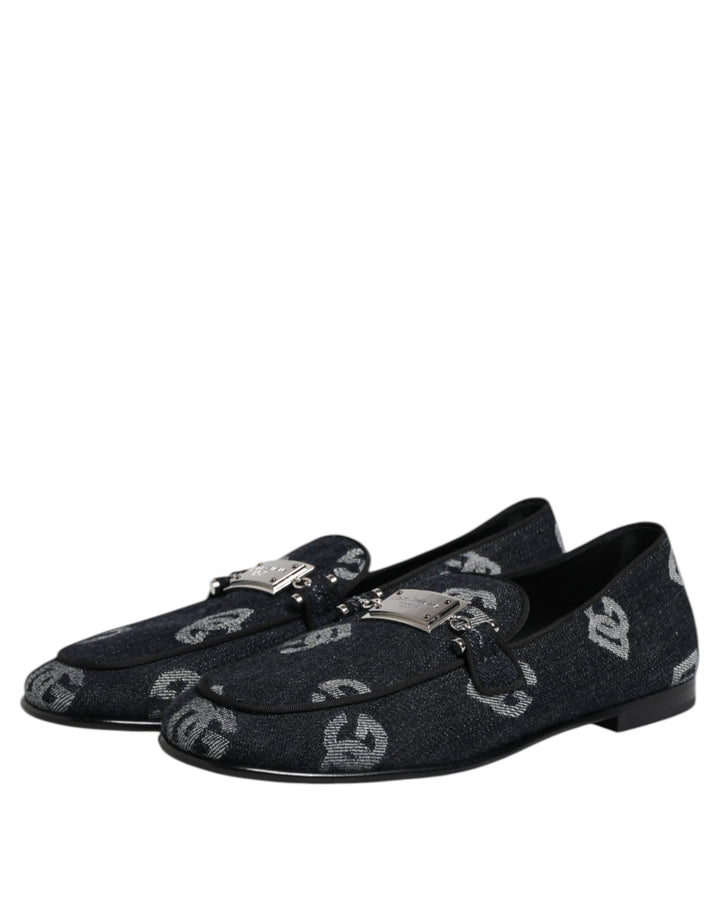 Men’s Dolce &amp; Gabbana Blue Logo Cotton Loafers Formal Dress Shoes