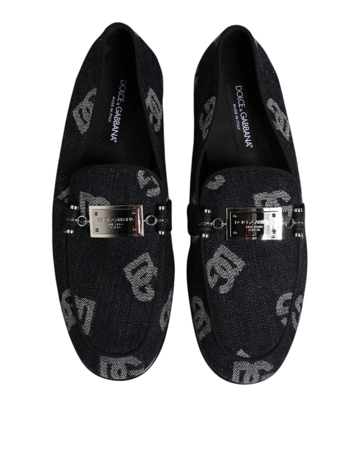 Men’s Dolce &amp; Gabbana Blue Logo Cotton Loafers Formal Dress Shoes