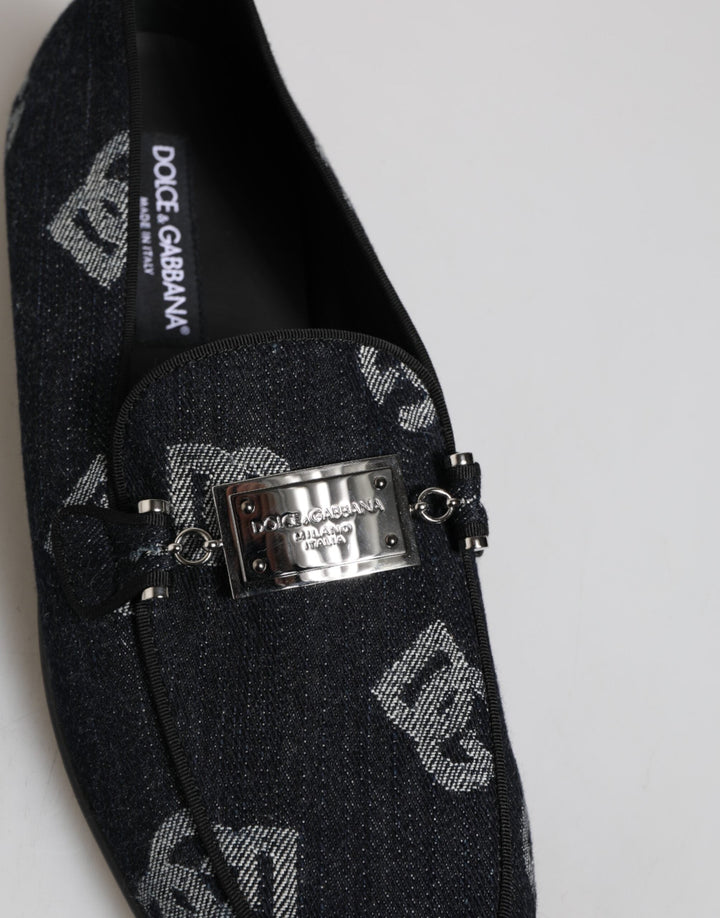 Men’s Dolce &amp; Gabbana Blue Logo Cotton Loafers Formal Dress Shoes