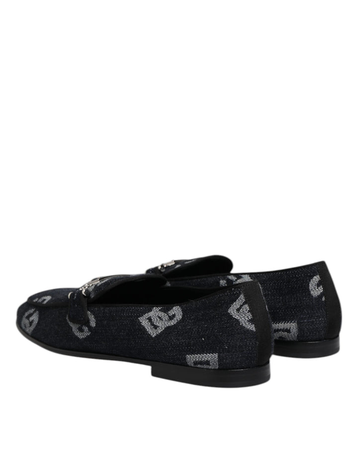 Men’s Dolce &amp; Gabbana Blue Logo Cotton Loafers Formal Dress Shoes