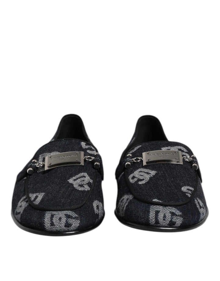 Men’s Dolce &amp; Gabbana Blue Logo Cotton Loafers Formal Dress Shoes