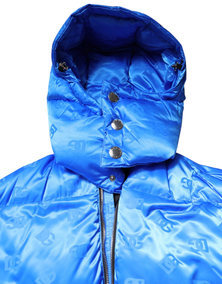 Men’s Dolce &amp; Gabbana Blue Logo Full Zip Hooded Quilted Jacket