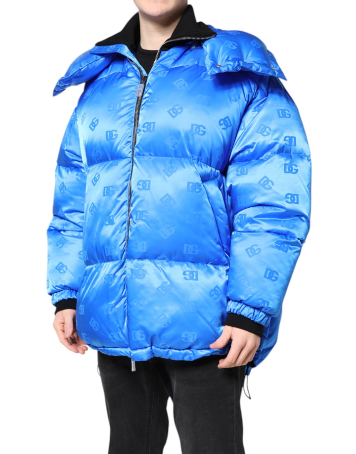 Men’s Dolce &amp; Gabbana Blue Logo Full Zip Hooded Quilted Jacket