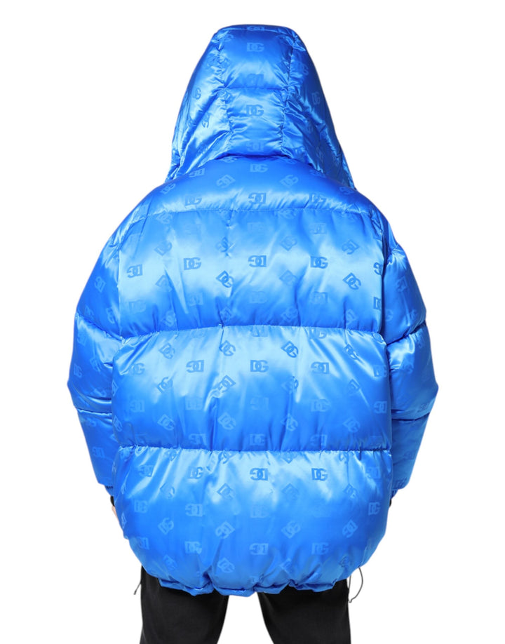 Men’s Dolce &amp; Gabbana Blue Logo Full Zip Hooded Quilted Jacket