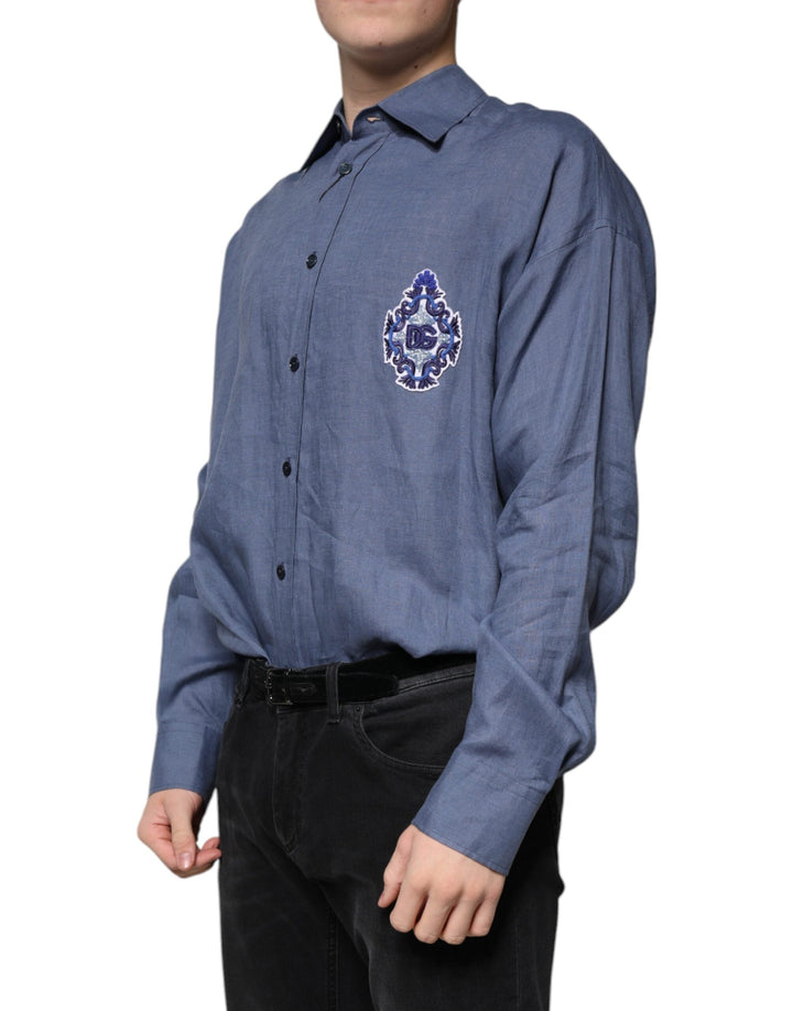 Men’s Dolce &amp; Gabbana Blue Logo Long Sleeve Button Down Casual Shirt