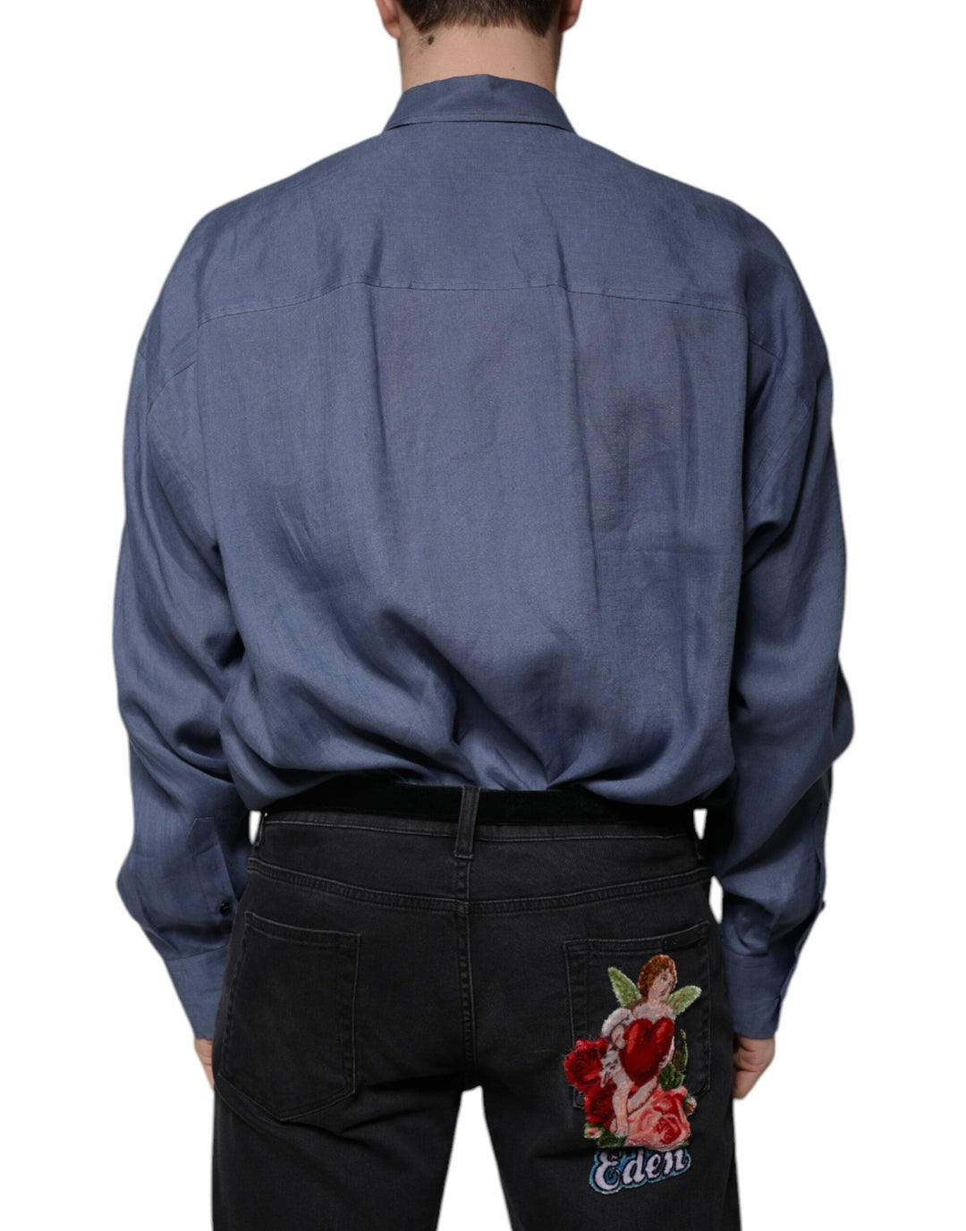 Men’s Dolce &amp; Gabbana Blue Logo Long Sleeve Button Down Casual Shirt