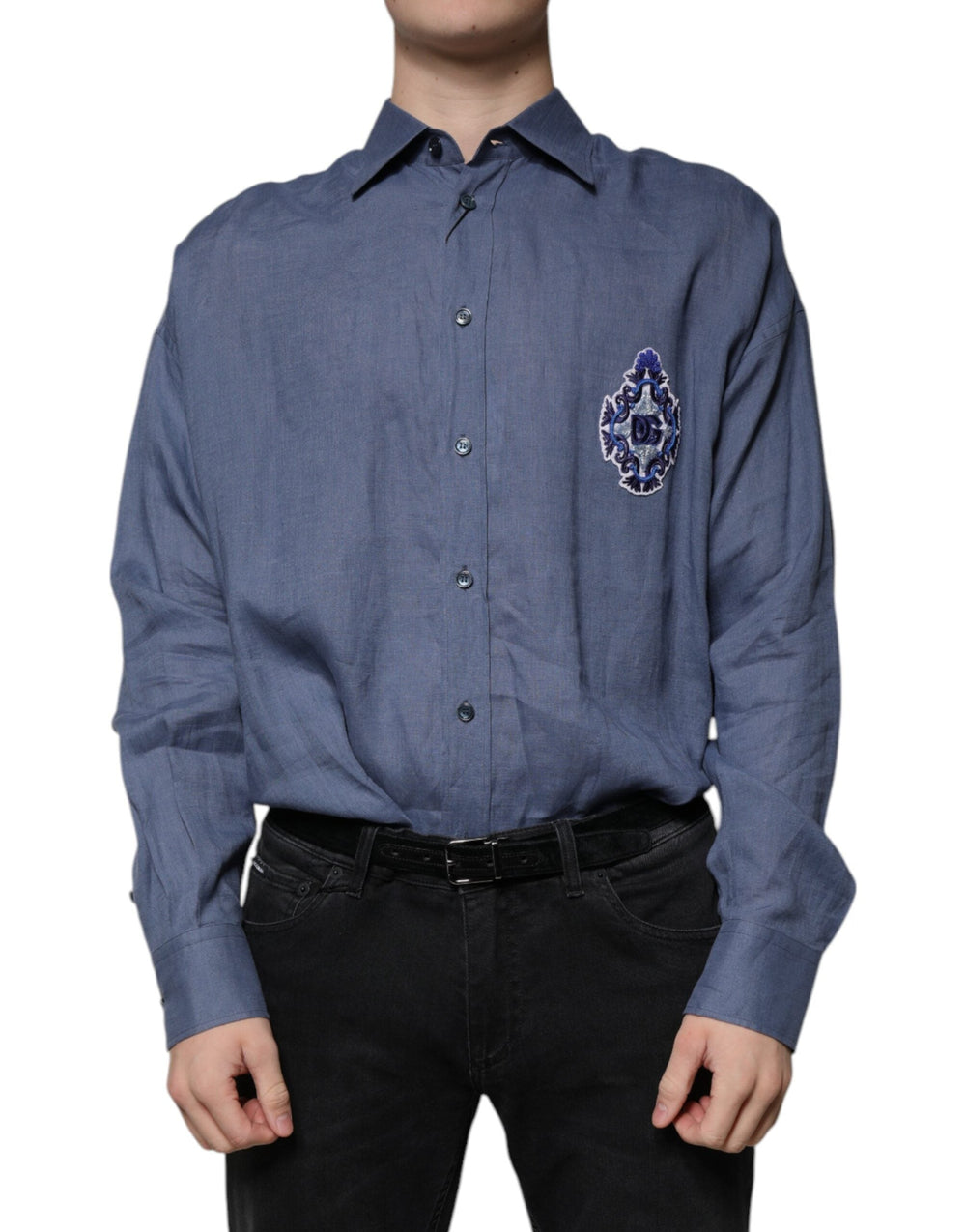 Men’s Dolce & Gabbana Blue Logo Long Sleeve Button Down Casual Shirt