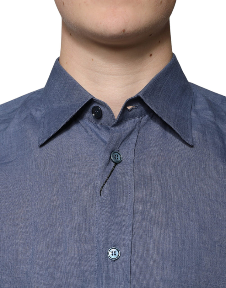 Men’s Dolce &amp; Gabbana Blue Logo Long Sleeve Button Down Casual Shirt