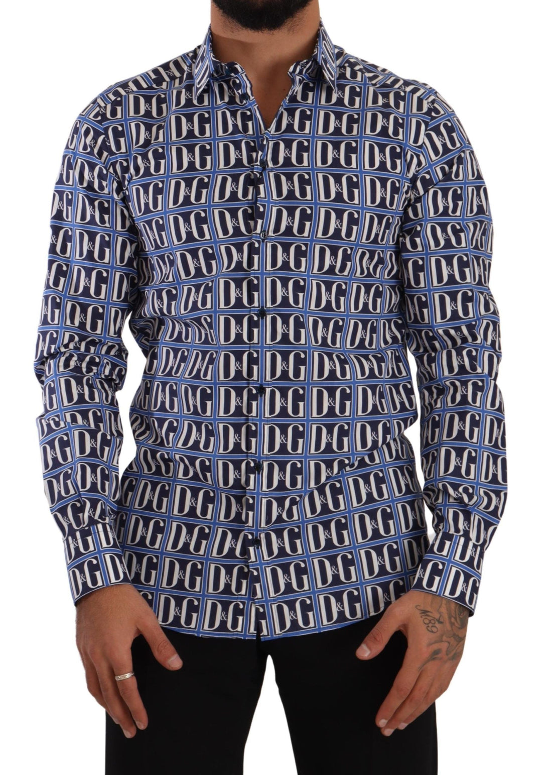 Men’s Dolce &amp; Gabbana Blue Logo Mania Slim Fit Cotton Shirt
