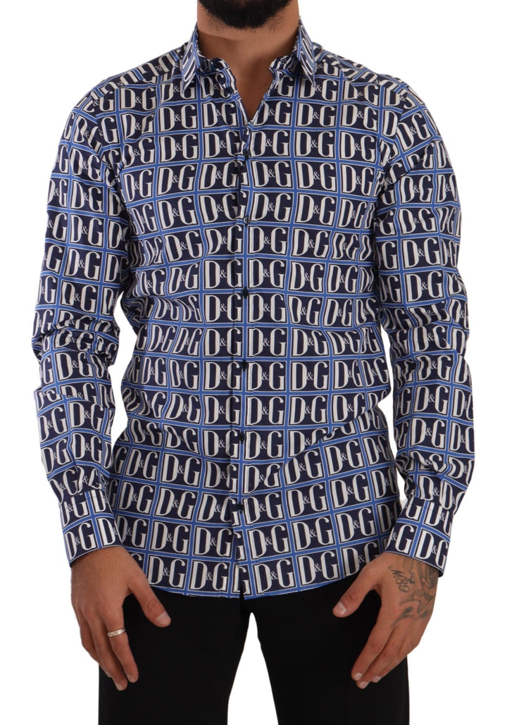 Men’s Dolce &amp; Gabbana Blue Logo Mania Slim Fit Cotton Shirt