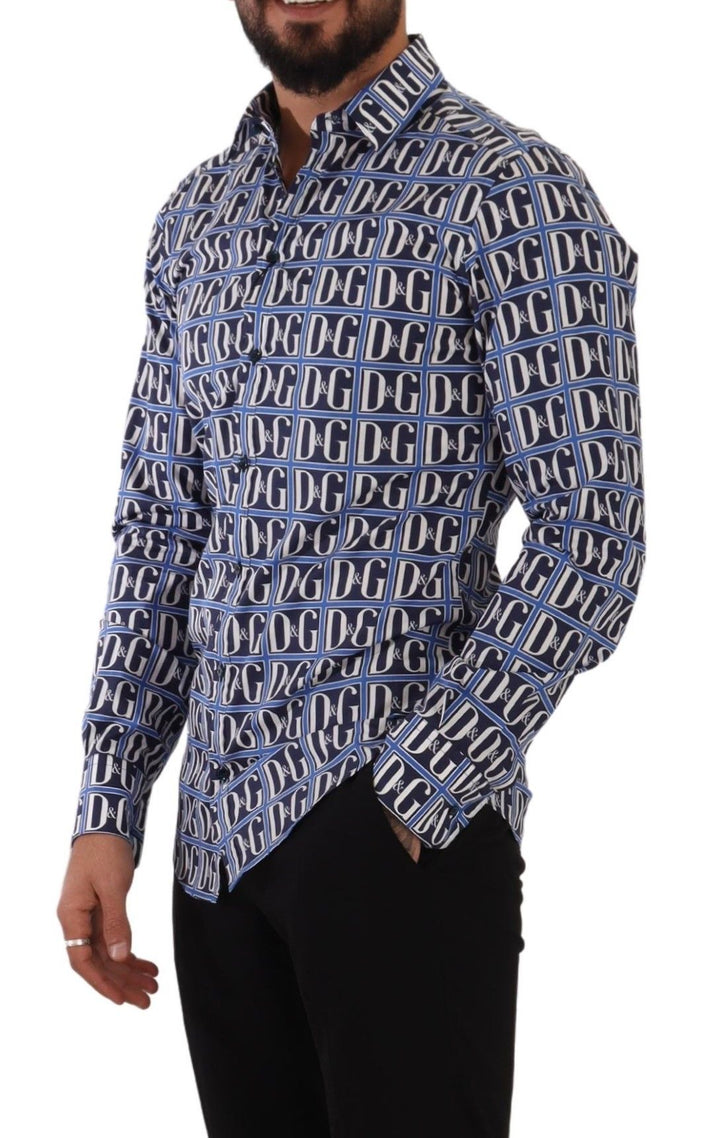 Men’s Dolce &amp; Gabbana Blue Logo Mania Slim Fit Cotton Shirt