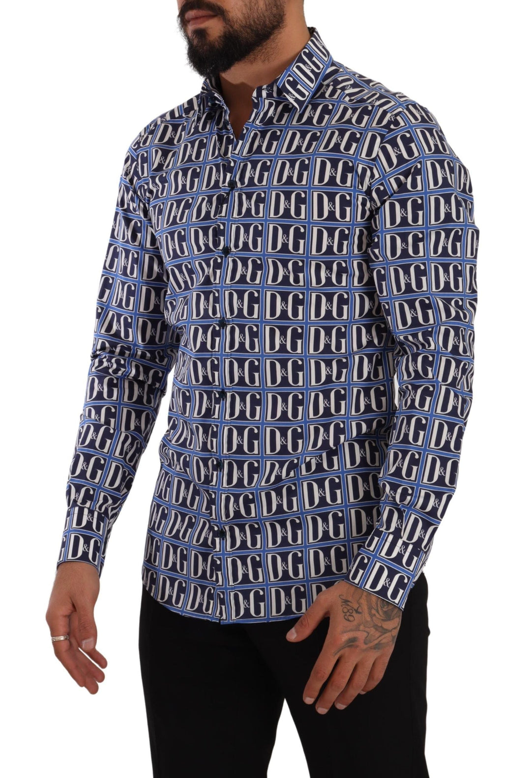 Men’s Dolce &amp; Gabbana Blue Logo Mania Slim Fit Cotton Shirt