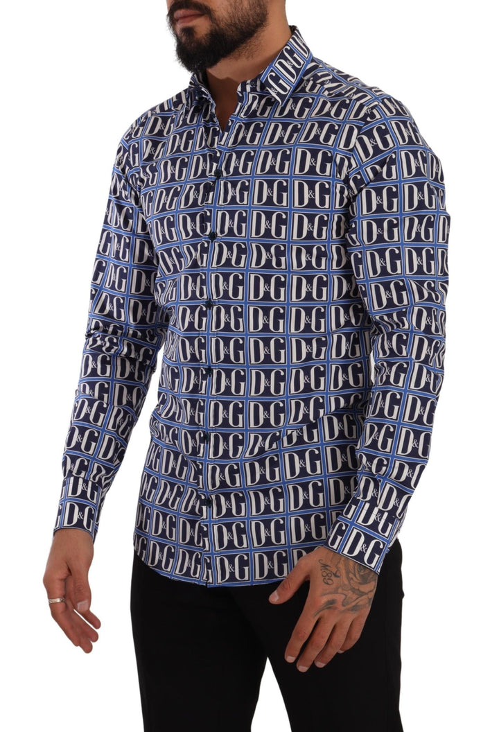Men’s Dolce &amp; Gabbana Blue Logo Mania Slim Fit Cotton Shirt