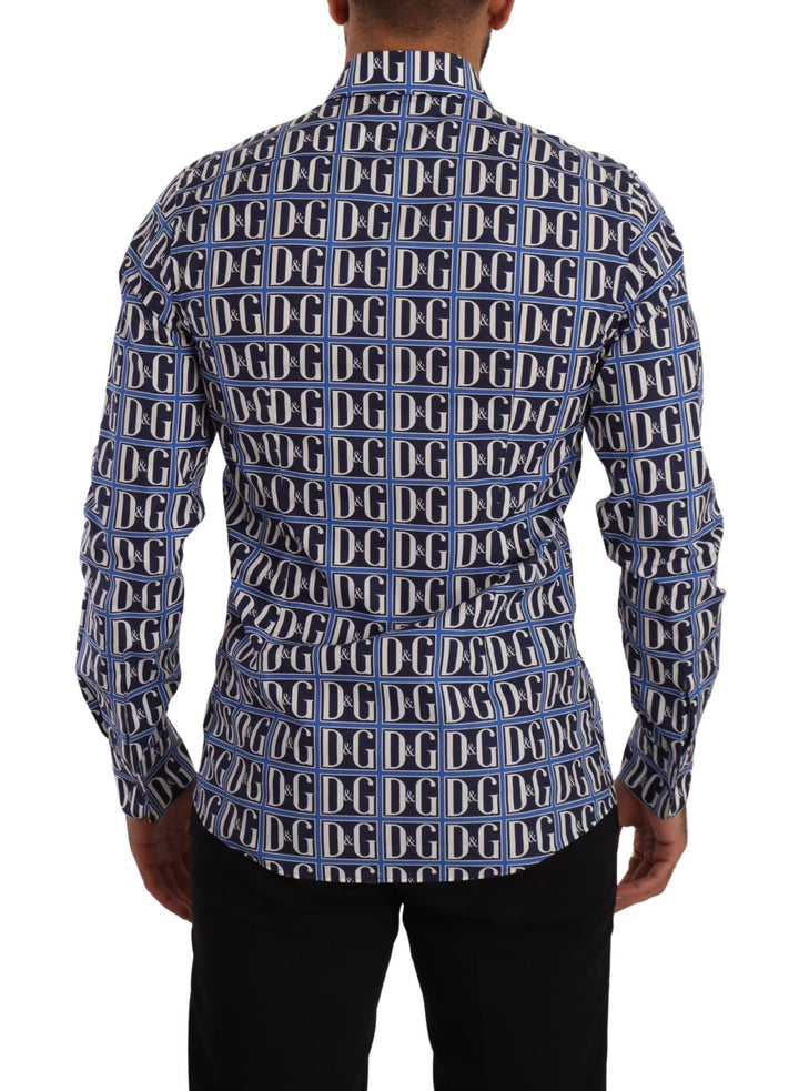 Men’s Dolce &amp; Gabbana Blue Logo Mania Slim Fit Cotton Shirt