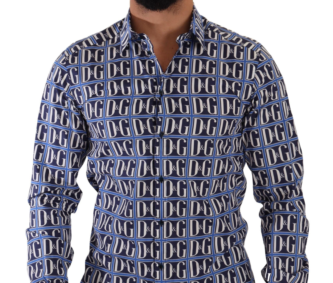 Men’s Dolce &amp; Gabbana Blue Logo Mania Slim Fit Cotton Shirt