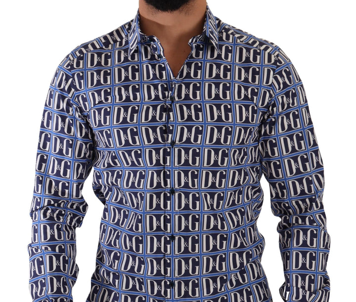 Men’s Dolce &amp; Gabbana Blue Logo Mania Slim Fit Cotton Shirt