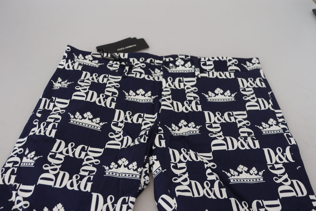 Men’s Dolce &amp; Gabbana Blue Logo Print Cotton Chinos Shorts