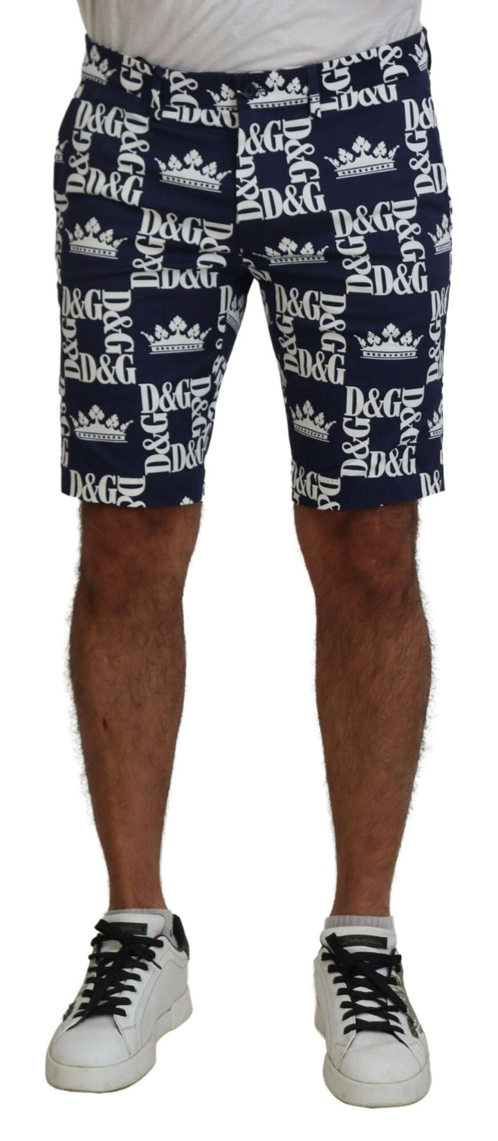 Men’s Dolce &amp; Gabbana Blue Logo Print Cotton Chinos Shorts