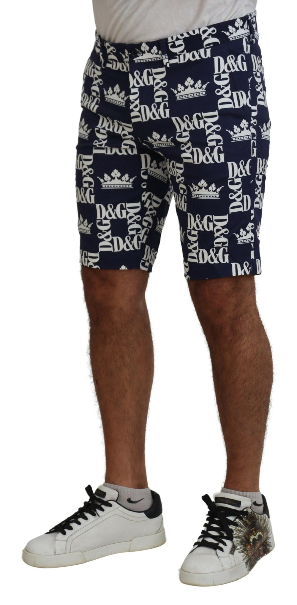 Men’s Dolce & Gabbana Blue Logo Print Cotton Chinos Shorts